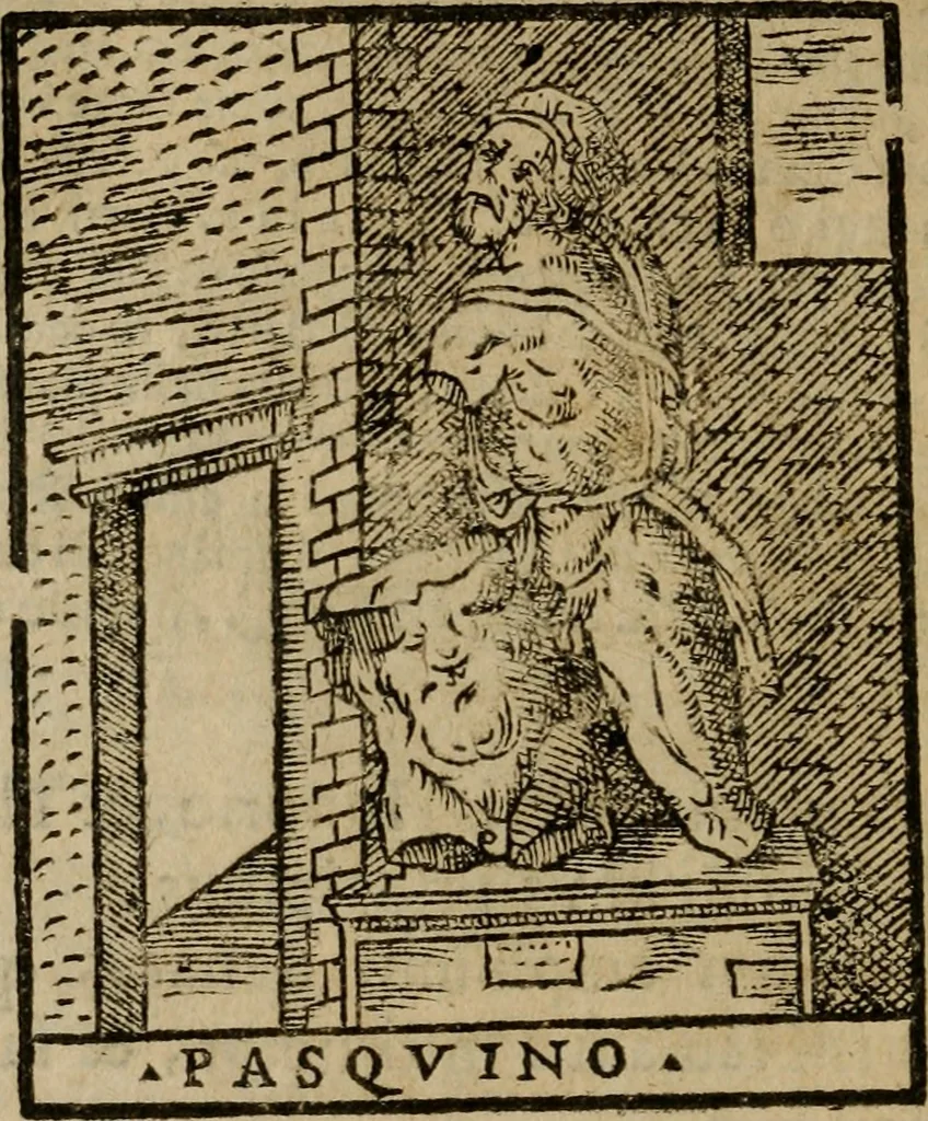 An illustration from Descrittione di Roma antica e moderna : nella quale si contengono chiese, monasterij, hospedali, compagnie, collegij e seminarij, tempij, teatri, anfiteatri, naumachie, cerchi, fori, curie, palazzi, e statue, librerie, musei, pitture, sculture, & i nomi de gli artefici : indice de'sommi pontefici, imperatori e duchi : con due copiosissime tauole, 1643, leaf 597