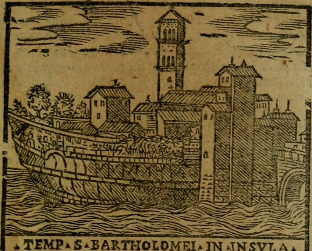 An illustration from Descrittione di Roma antica e moderna : nella quale si contengono chiese, monasterij, hospedali, compagnie, collegij e seminarij, tempij, teatri, anfiteatri, naumachie, cerchi, fori, curie, palazzi, e statue, librerie, musei, pitture, sculture, & i nomi de gli artefici : indice de'sommi pontefici, imperatori e duchi : con due copiosissime tauole, 1643, leaf 60