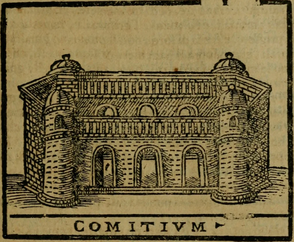 An illustration from Descrittione di Roma antica e moderna : nella quale si contengono chiese, monasterij, hospedali, compagnie, collegij e seminarij, tempij, teatri, anfiteatri, naumachie, cerchi, fori, curie, palazzi, e statue, librerie, musei, pitture, sculture, & i nomi de gli artefici : indice de'sommi pontefici, imperatori e duchi : con due copiosissime tauole, 1643, leaf 616