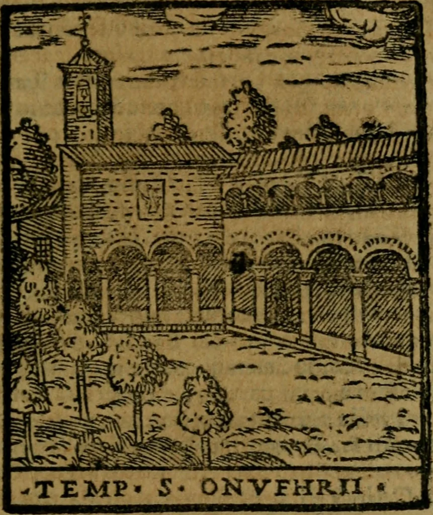 An illustration from Descrittione di Roma antica e moderna : nella quale si contengono chiese, monasterij, hospedali, compagnie, collegij e seminarij, tempij, teatri, anfiteatri, naumachie, cerchi, fori, curie, palazzi, e statue, librerie, musei, pitture, sculture, & i nomi de gli artefici : indice de'sommi pontefici, imperatori e duchi : con due copiosissime tauole, 1643, leaf 62
