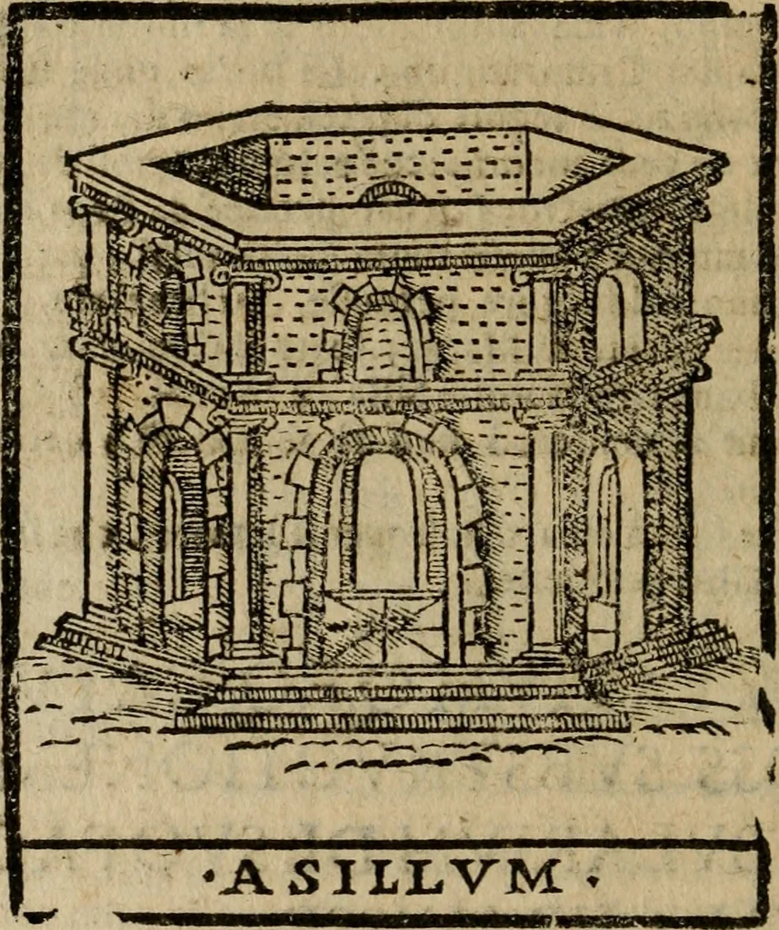 An illustration from Descrittione di Roma antica e moderna : nella quale si contengono chiese, monasterij, hospedali, compagnie, collegij e seminarij, tempij, teatri, anfiteatri, naumachie, cerchi, fori, curie, palazzi, e statue, librerie, musei, pitture, sculture, & i nomi de gli artefici : indice de'sommi pontefici, imperatori e duchi : con due copiosissime tauole, 1643, leaf 639