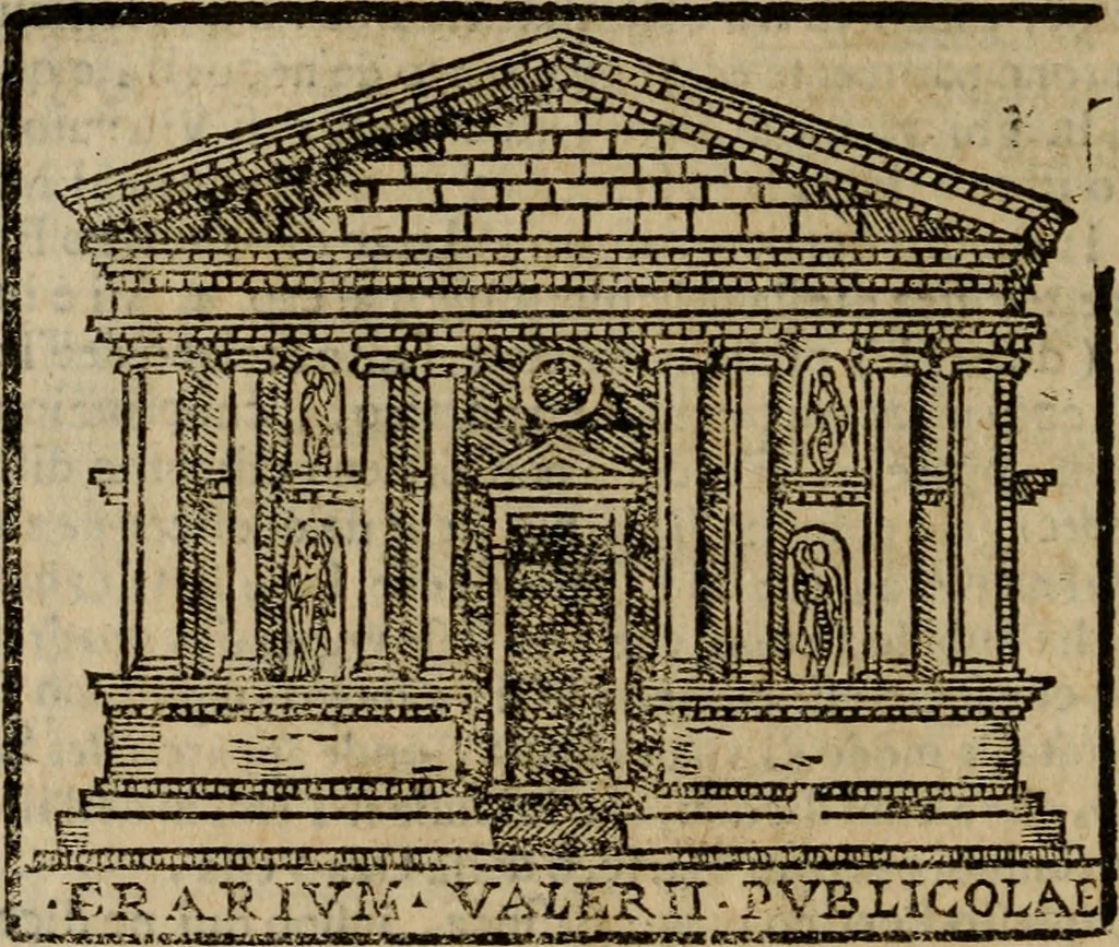 An illustration from Descrittione di Roma antica e moderna : nella quale si contengono chiese, monasterij, hospedali, compagnie, collegij e seminarij, tempij, teatri, anfiteatri, naumachie, cerchi, fori, curie, palazzi, e statue, librerie, musei, pitture, sculture, & i nomi de gli artefici : indice de'sommi pontefici, imperatori e duchi : con due copiosissime tauole, 1643, leaf 649