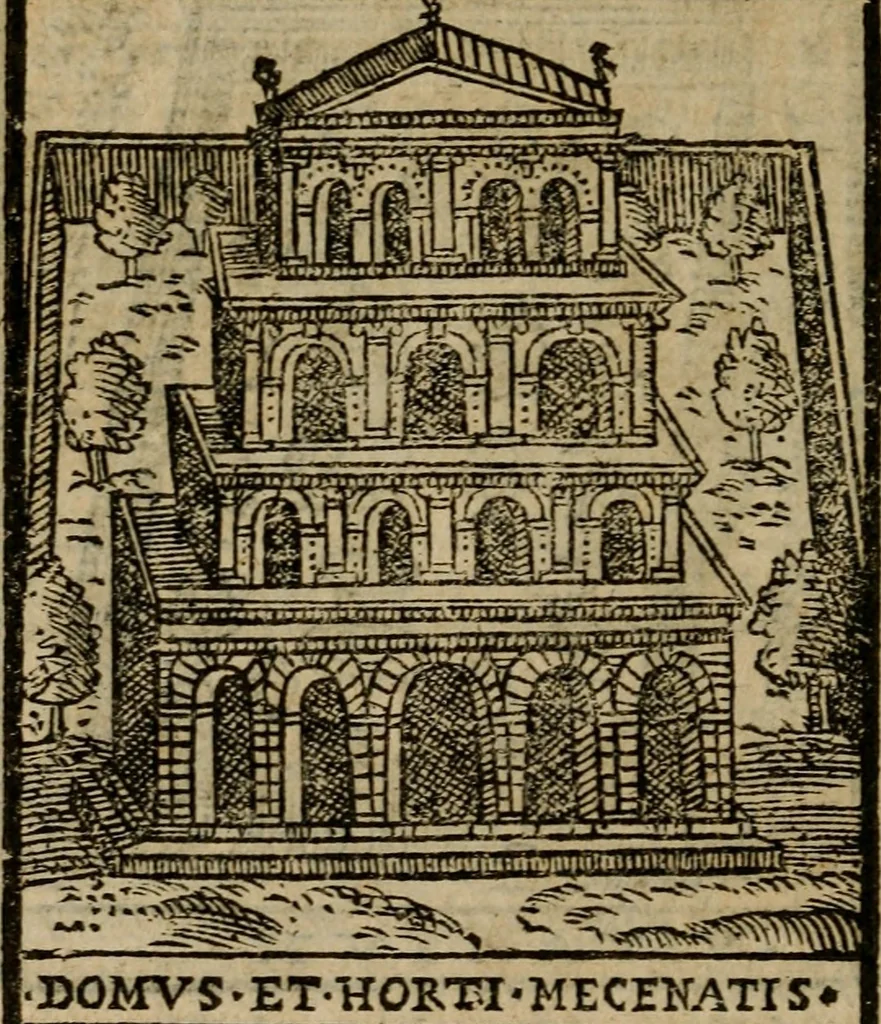 An illustration from Descrittione di Roma antica e moderna : nella quale si contengono chiese, monasterij, hospedali, compagnie, collegij e seminarij, tempij, teatri, anfiteatri, naumachie, cerchi, fori, curie, palazzi, e statue, librerie, musei, pitture, sculture, & i nomi de gli artefici : indice de'sommi pontefici, imperatori e duchi : con due copiosissime tauole, 1643, leaf 657