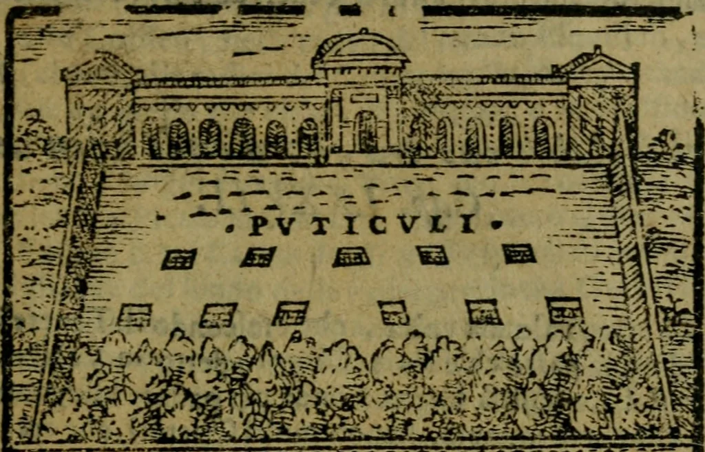 An illustration from Descrittione di Roma antica e moderna : nella quale si contengono chiese, monasterij, hospedali, compagnie, collegij e seminarij, tempij, teatri, anfiteatri, naumachie, cerchi, fori, curie, palazzi, e statue, librerie, musei, pitture, sculture, & i nomi de gli artefici : indice de'sommi pontefici, imperatori e duchi : con due copiosissime tauole, 1643, leaf 662