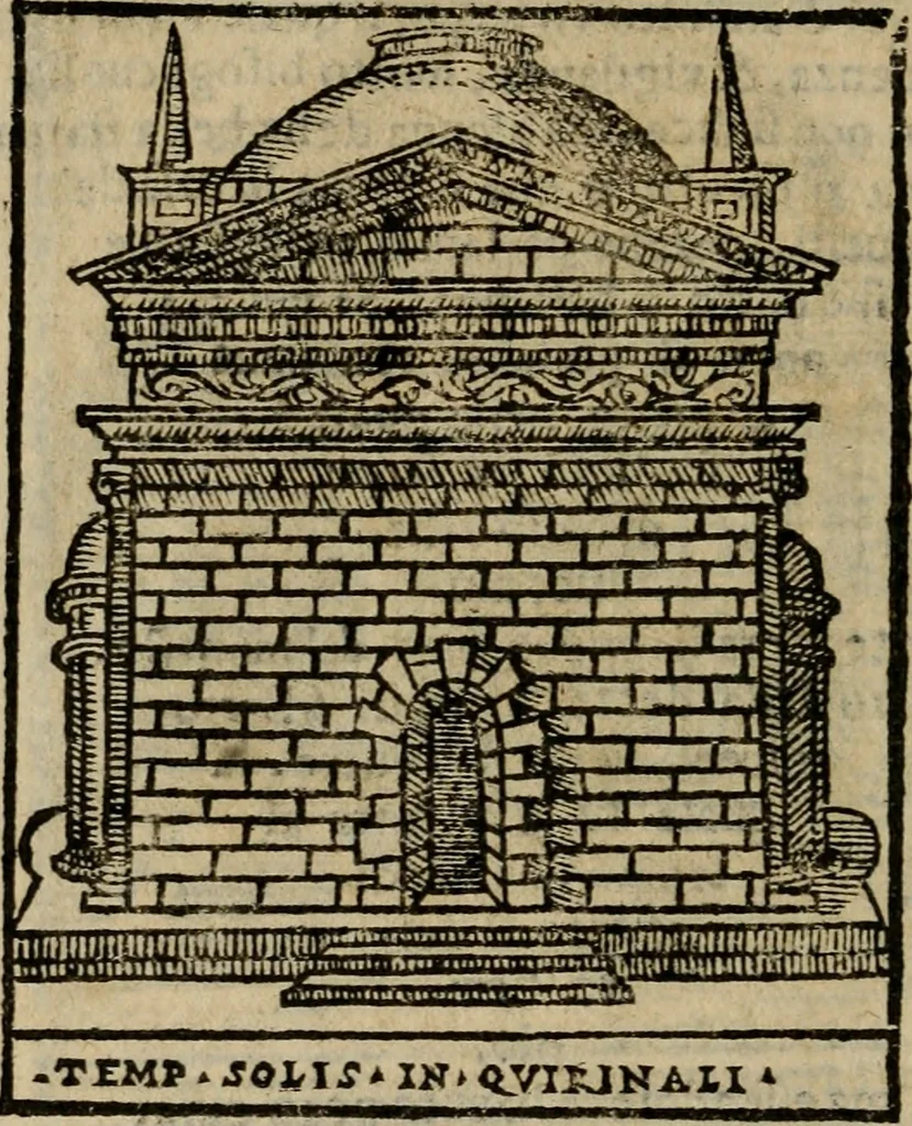 An illustration from Descrittione di Roma antica e moderna : nella quale si contengono chiese, monasterij, hospedali, compagnie, collegij e seminarij, tempij, teatri, anfiteatri, naumachie, cerchi, fori, curie, palazzi, e statue, librerie, musei, pitture, sculture, & i nomi de gli artefici : indice de'sommi pontefici, imperatori e duchi : con due copiosissime tauole, 1643, leaf 695