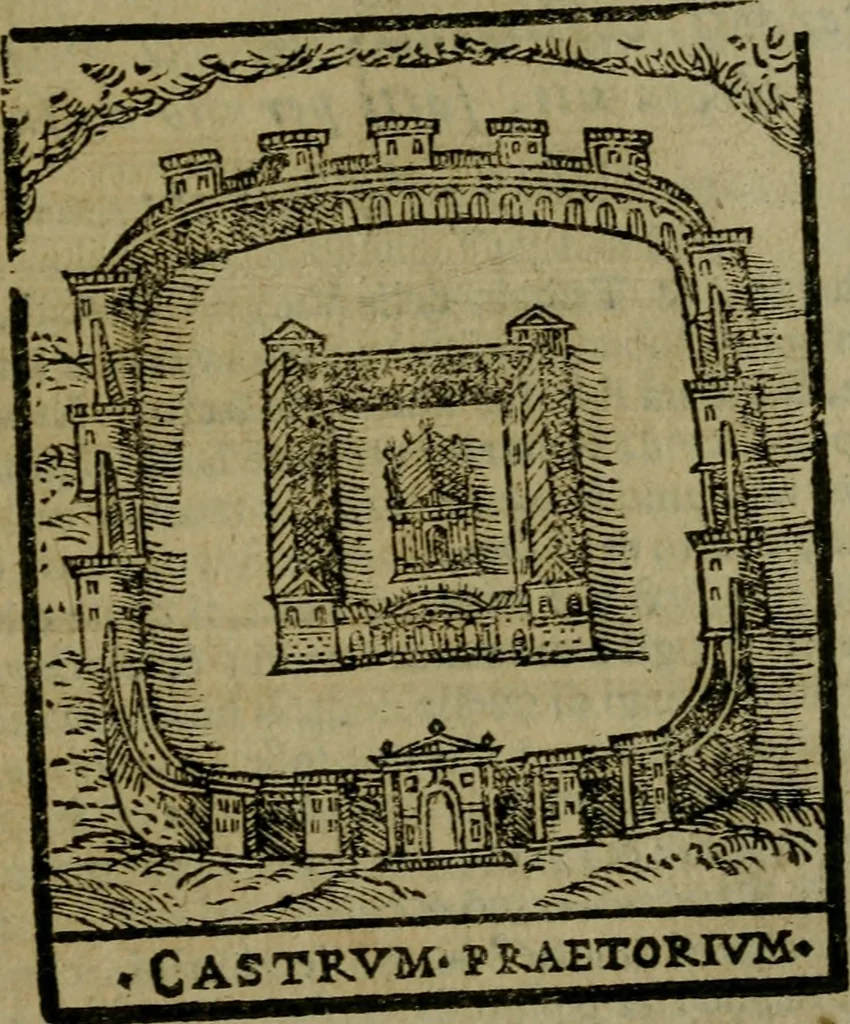 An illustration from Descrittione di Roma antica e moderna : nella quale si contengono chiese, monasterij, hospedali, compagnie, collegij e seminarij, tempij, teatri, anfiteatri, naumachie, cerchi, fori, curie, palazzi, e statue, librerie, musei, pitture, sculture, & i nomi de gli artefici : indice de'sommi pontefici, imperatori e duchi : con due copiosissime tauole, 1643, leaf 712