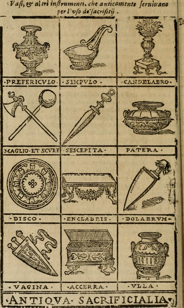 An illustration from Descrittione di Roma antica e moderna : nella quale si contengono chiese, monasterij, hospedali, compagnie, collegij e seminarij, tempij, teatri, anfiteatri, naumachie, cerchi, fori, curie, palazzi, e statue, librerie, musei, pitture, sculture, & i nomi de gli artefici : indice de'sommi pontefici, imperatori e duchi : con due copiosissime tauole, 1643, leaf 717