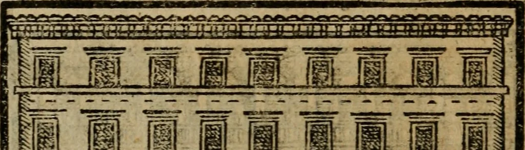 An illustration from Descrittione di Roma antica e moderna : nella quale si contengono chiese, monasterij, hospedali, compagnie, collegij e seminarij, tempij, teatri, anfiteatri, naumachie, cerchi, fori, curie, palazzi, e statue, librerie, musei, pitture, sculture, & i nomi de gli artefici : indice de'sommi pontefici, imperatori e duchi : con due copiosissime tauole, 1643, leaf 735