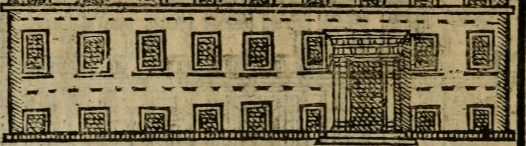 An illustration from Descrittione di Roma antica e moderna : nella quale si contengono chiese, monasterij, hospedali, compagnie, collegij e seminarij, tempij, teatri, anfiteatri, naumachie, cerchi, fori, curie, palazzi, e statue, librerie, musei, pitture, sculture, & i nomi de gli artefici : indice de'sommi pontefici, imperatori e duchi : con due copiosissime tauole, 1643, leaf 735