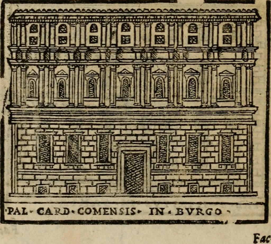 An illustration from Descrittione di Roma antica e moderna : nella quale si contengono chiese, monasterij, hospedali, compagnie, collegij e seminarij, tempij, teatri, anfiteatri, naumachie, cerchi, fori, curie, palazzi, e statue, librerie, musei, pitture, sculture, & i nomi de gli artefici : indice de'sommi pontefici, imperatori e duchi : con due copiosissime tauole, 1643, leaf 735