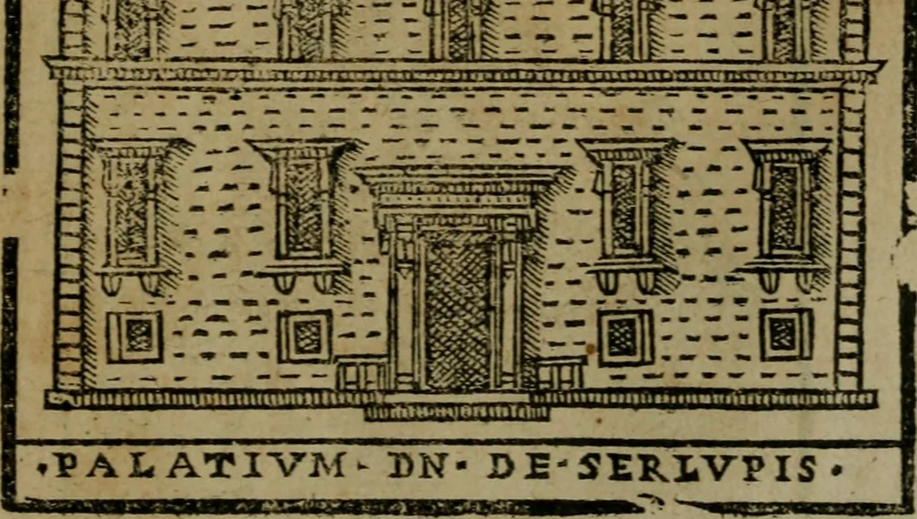 An illustration from Descrittione di Roma antica e moderna : nella quale si contengono chiese, monasterij, hospedali, compagnie, collegij e seminarij, tempij, teatri, anfiteatri, naumachie, cerchi, fori, curie, palazzi, e statue, librerie, musei, pitture, sculture, & i nomi de gli artefici : indice de'sommi pontefici, imperatori e duchi : con due copiosissime tauole, 1643, leaf 742