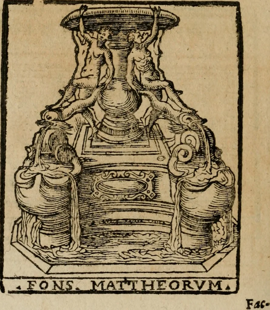 An illustration from Descrittione di Roma antica e moderna : nella quale si contengono chiese, monasterij, hospedali, compagnie, collegij e seminarij, tempij, teatri, anfiteatri, naumachie, cerchi, fori, curie, palazzi, e statue, librerie, musei, pitture, sculture, & i nomi de gli artefici : indice de'sommi pontefici, imperatori e duchi : con due copiosissime tauole, 1643, leaf 743