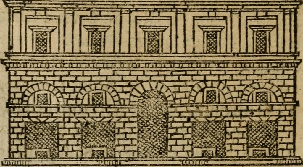 An illustration from Descrittione di Roma antica e moderna : nella quale si contengono chiese, monasterij, hospedali, compagnie, collegij e seminarij, tempij, teatri, anfiteatri, naumachie, cerchi, fori, curie, palazzi, e statue, librerie, musei, pitture, sculture, & i nomi de gli artefici : indice de'sommi pontefici, imperatori e duchi : con due copiosissime tauole, 1643, leaf 759