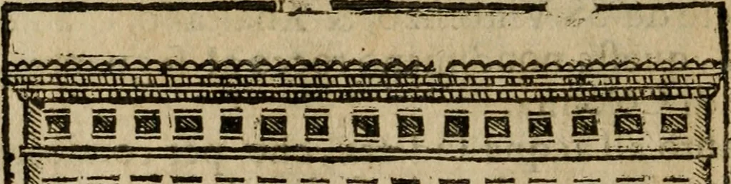 An illustration from Descrittione di Roma antica e moderna : nella quale si contengono chiese, monasterij, hospedali, compagnie, collegij e seminarij, tempij, teatri, anfiteatri, naumachie, cerchi, fori, curie, palazzi, e statue, librerie, musei, pitture, sculture, & i nomi de gli artefici : indice de'sommi pontefici, imperatori e duchi : con due copiosissime tauole, 1643, leaf 763