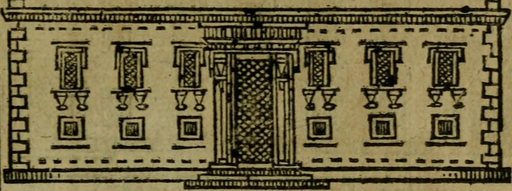An illustration from Descrittione di Roma antica e moderna : nella quale si contengono chiese, monasterij, hospedali, compagnie, collegij e seminarij, tempij, teatri, anfiteatri, naumachie, cerchi, fori, curie, palazzi, e statue, librerie, musei, pitture, sculture, & i nomi de gli artefici : indice de'sommi pontefici, imperatori e duchi : con due copiosissime tauole, 1643, leaf 764