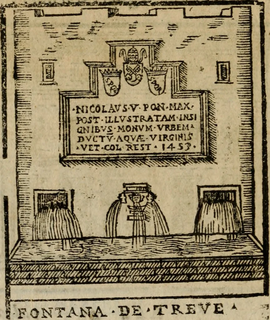 An illustration from Descrittione di Roma antica e moderna : nella quale si contengono chiese, monasterij, hospedali, compagnie, collegij e seminarij, tempij, teatri, anfiteatri, naumachie, cerchi, fori, curie, palazzi, e statue, librerie, musei, pitture, sculture, & i nomi de gli artefici : indice de'sommi pontefici, imperatori e duchi : con due copiosissime tauole, 1643, leaf 765