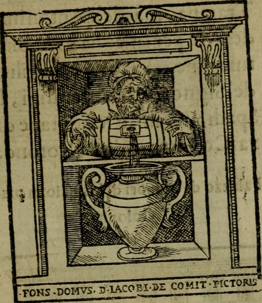 An illustration from Descrittione di Roma antica e moderna : nella quale si contengono chiese, monasterij, hospedali, compagnie, collegij e seminarij, tempij, teatri, anfiteatri, naumachie, cerchi, fori, curie, palazzi, e statue, librerie, musei, pitture, sculture, & i nomi de gli artefici : indice de'sommi pontefici, imperatori e duchi : con due copiosissime tauole, 1643, leaf 766