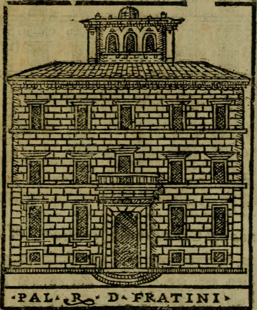 An illustration from Descrittione di Roma antica e moderna : nella quale si contengono chiese, monasterij, hospedali, compagnie, collegij e seminarij, tempij, teatri, anfiteatri, naumachie, cerchi, fori, curie, palazzi, e statue, librerie, musei, pitture, sculture, & i nomi de gli artefici : indice de'sommi pontefici, imperatori e duchi : con due copiosissime tauole, 1643, leaf 768