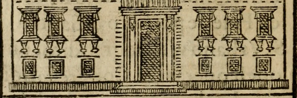 An illustration from Descrittione di Roma antica e moderna : nella quale si contengono chiese, monasterij, hospedali, compagnie, collegij e seminarij, tempij, teatri, anfiteatri, naumachie, cerchi, fori, curie, palazzi, e statue, librerie, musei, pitture, sculture, & i nomi de gli artefici : indice de'sommi pontefici, imperatori e duchi : con due copiosissime tauole, 1643, leaf 769