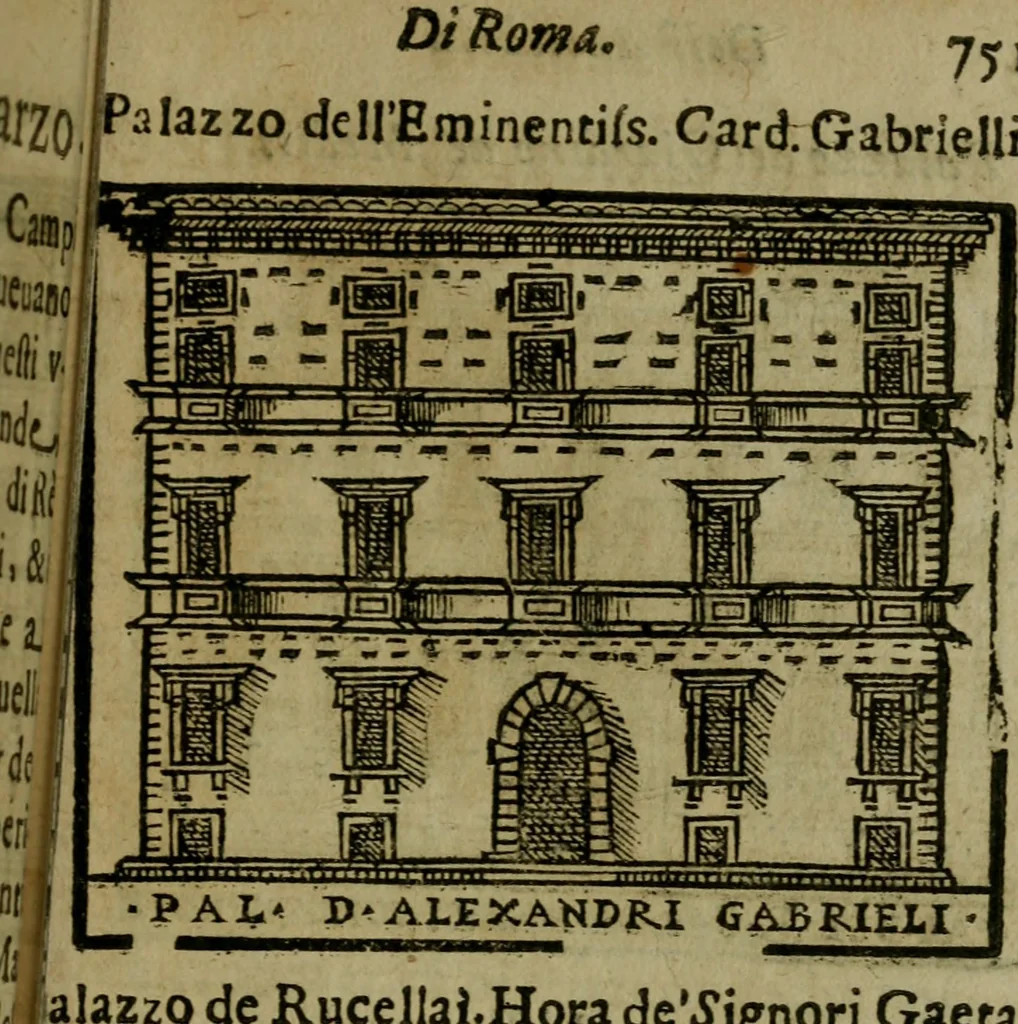 An illustration from Descrittione di Roma antica e moderna : nella quale si contengono chiese, monasterij, hospedali, compagnie, collegij e seminarij, tempij, teatri, anfiteatri, naumachie, cerchi, fori, curie, palazzi, e statue, librerie, musei, pitture, sculture, & i nomi de gli artefici : indice de'sommi pontefici, imperatori e duchi : con due copiosissime tauole, 1643, leaf 772