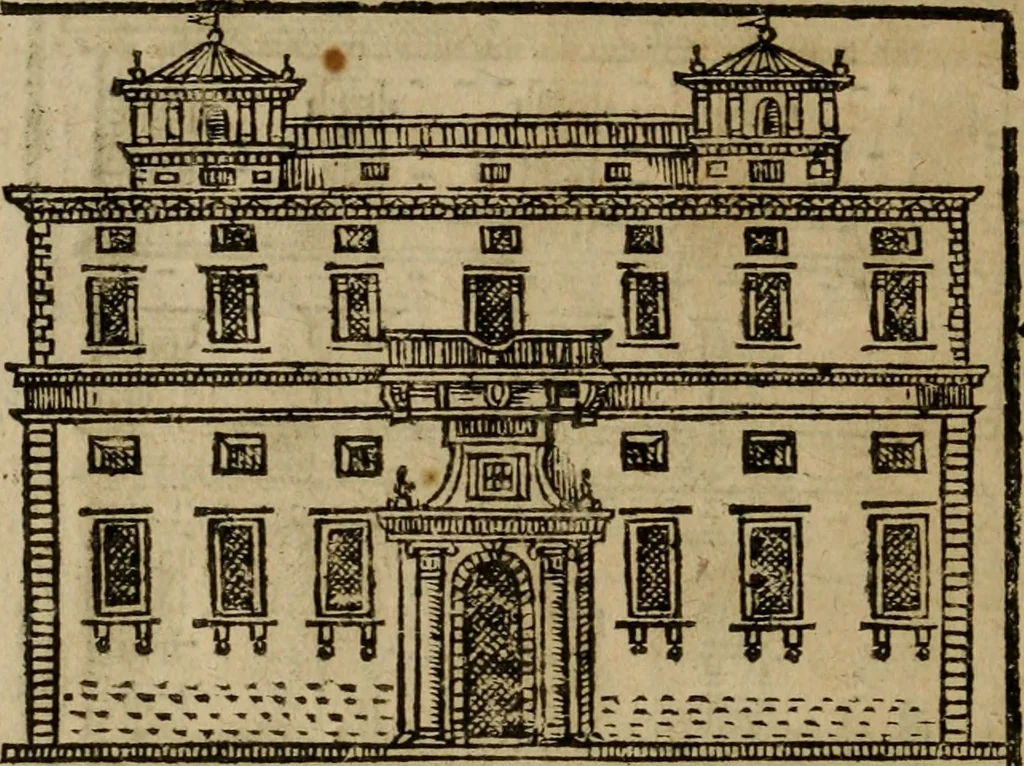 An illustration from Descrittione di Roma antica e moderna : nella quale si contengono chiese, monasterij, hospedali, compagnie, collegij e seminarij, tempij, teatri, anfiteatri, naumachie, cerchi, fori, curie, palazzi, e statue, librerie, musei, pitture, sculture, & i nomi de gli artefici : indice de'sommi pontefici, imperatori e duchi : con due copiosissime tauole, 1643, leaf 773