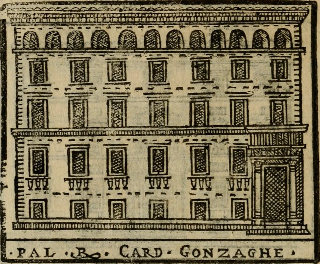 An illustration from Descrittione di Roma antica e moderna : nella quale si contengono chiese, monasterij, hospedali, compagnie, collegij e seminarij, tempij, teatri, anfiteatri, naumachie, cerchi, fori, curie, palazzi, e statue, librerie, musei, pitture, sculture, & i nomi de gli artefici : indice de'sommi pontefici, imperatori e duchi : con due copiosissime tauole, 1643, leaf 775