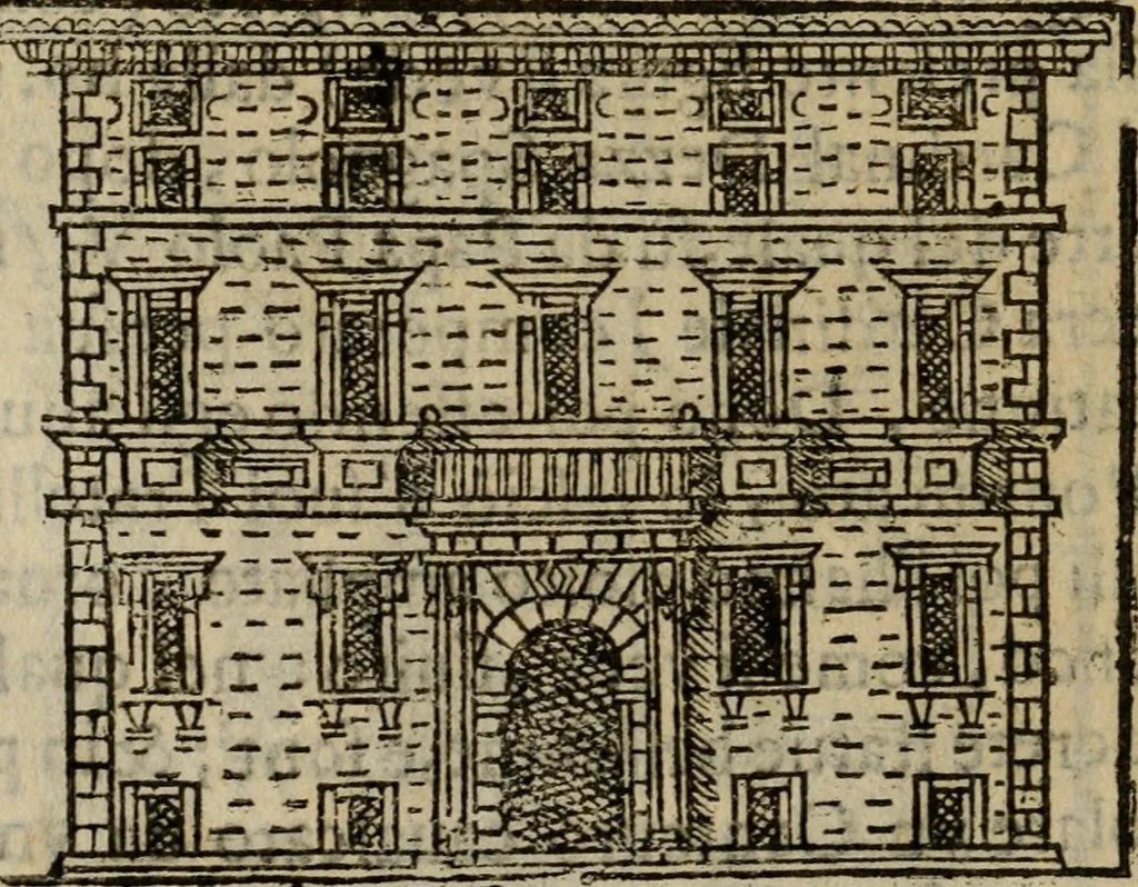 An illustration from Descrittione di Roma antica e moderna : nella quale si contengono chiese, monasterij, hospedali, compagnie, collegij e seminarij, tempij, teatri, anfiteatri, naumachie, cerchi, fori, curie, palazzi, e statue, librerie, musei, pitture, sculture, & i nomi de gli artefici : indice de'sommi pontefici, imperatori e duchi : con due copiosissime tauole, 1643, leaf 775