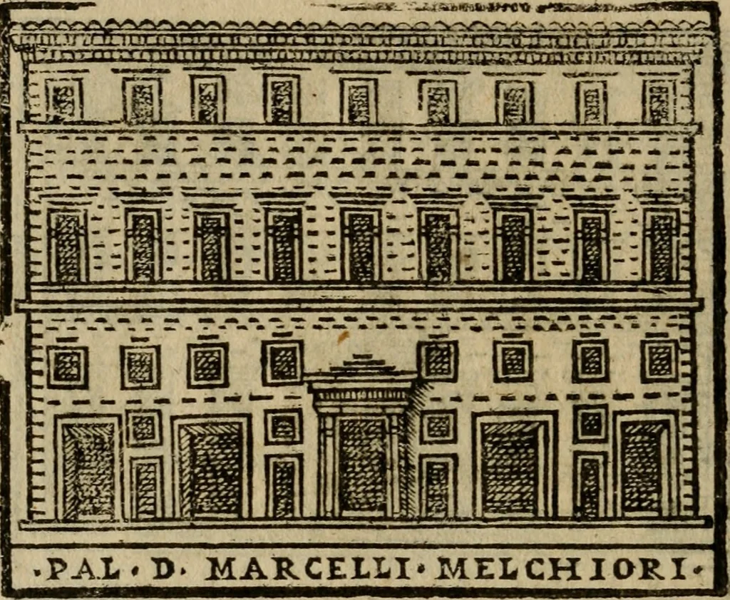 An illustration from Descrittione di Roma antica e moderna : nella quale si contengono chiese, monasterij, hospedali, compagnie, collegij e seminarij, tempij, teatri, anfiteatri, naumachie, cerchi, fori, curie, palazzi, e statue, librerie, musei, pitture, sculture, & i nomi de gli artefici : indice de'sommi pontefici, imperatori e duchi : con due copiosissime tauole, 1643, leaf 779