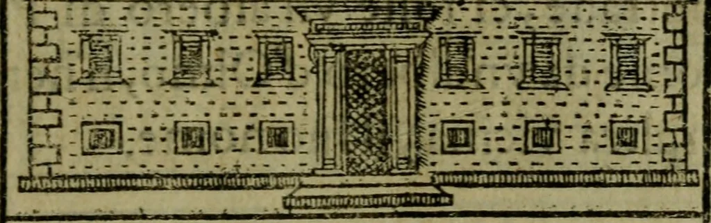 An illustration from Descrittione di Roma antica e moderna : nella quale si contengono chiese, monasterij, hospedali, compagnie, collegij e seminarij, tempij, teatri, anfiteatri, naumachie, cerchi, fori, curie, palazzi, e statue, librerie, musei, pitture, sculture, & i nomi de gli artefici : indice de'sommi pontefici, imperatori e duchi : con due copiosissime tauole, 1643, leaf 780