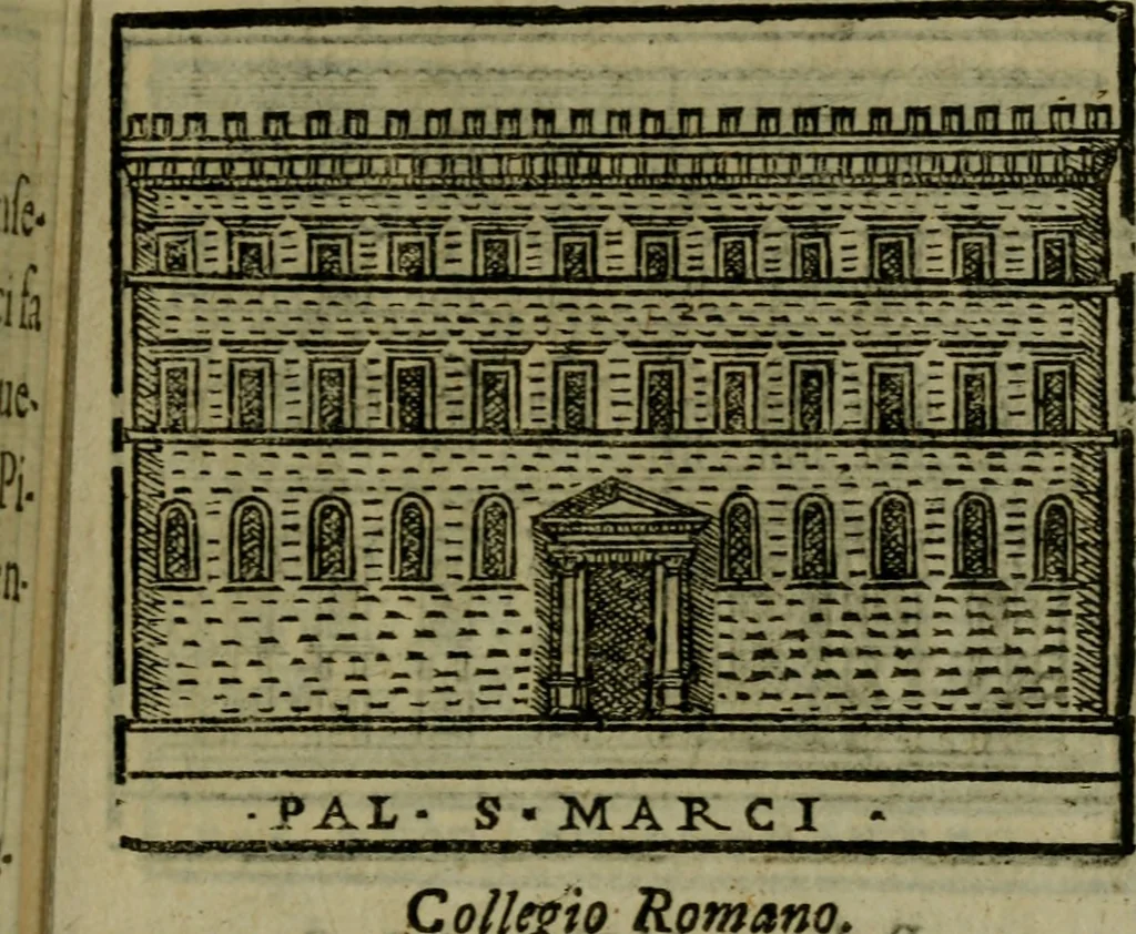 An illustration from Descrittione di Roma antica e moderna : nella quale si contengono chiese, monasterij, hospedali, compagnie, collegij e seminarij, tempij, teatri, anfiteatri, naumachie, cerchi, fori, curie, palazzi, e statue, librerie, musei, pitture, sculture, & i nomi de gli artefici : indice de'sommi pontefici, imperatori e duchi : con due copiosissime tauole, 1643, leaf 782