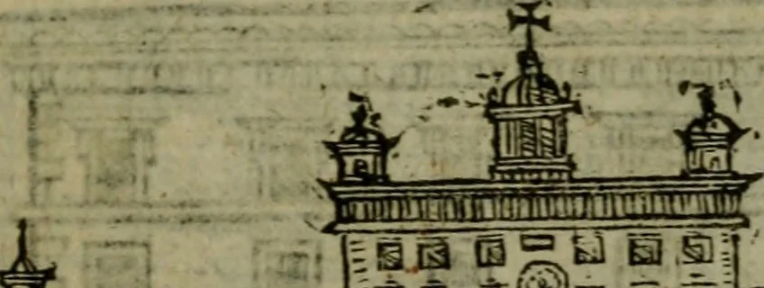 An illustration from Descrittione di Roma antica e moderna : nella quale si contengono chiese, monasterij, hospedali, compagnie, collegij e seminarij, tempij, teatri, anfiteatri, naumachie, cerchi, fori, curie, palazzi, e statue, librerie, musei, pitture, sculture, & i nomi de gli artefici : indice de'sommi pontefici, imperatori e duchi : con due copiosissime tauole, 1643, leaf 782