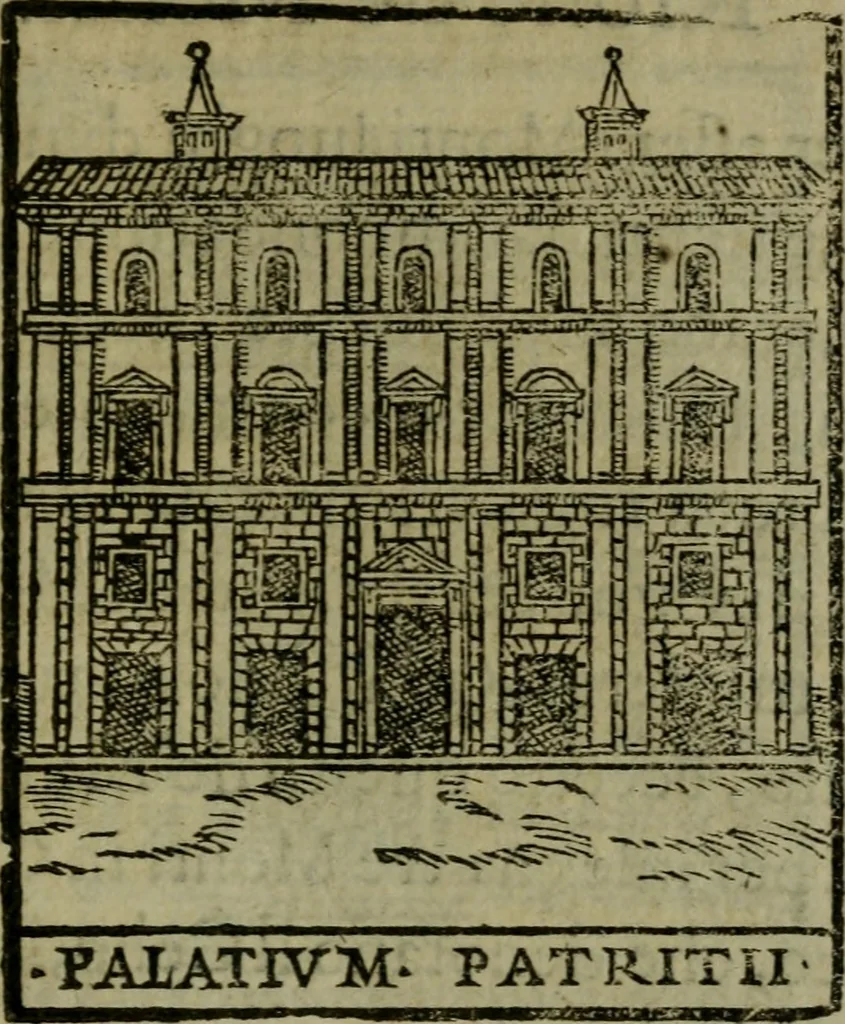 An illustration from Descrittione di Roma antica e moderna : nella quale si contengono chiese, monasterij, hospedali, compagnie, collegij e seminarij, tempij, teatri, anfiteatri, naumachie, cerchi, fori, curie, palazzi, e statue, librerie, musei, pitture, sculture, & i nomi de gli artefici : indice de'sommi pontefici, imperatori e duchi : con due copiosissime tauole, 1643, leaf 786
