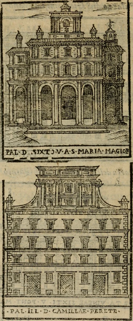 An illustration from Descrittione di Roma antica e moderna : nella quale si contengono chiese, monasterij, hospedali, compagnie, collegij e seminarij, tempij, teatri, anfiteatri, naumachie, cerchi, fori, curie, palazzi, e statue, librerie, musei, pitture, sculture, & i nomi de gli artefici : indice de'sommi pontefici, imperatori e duchi : con due copiosissime tauole, 1643, leaf 789