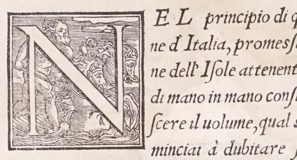 An illustration from Descrittione di tvtta Italia di F. Leandro Alberti bolognese : nella qvale si contiene il sito di essa, l'origine, & le Signorie della Città, & de i Castelli, co i nomi antichi, & moderni, i costumi de' popoli, le conditioni de i paesi : et piv, gli hvomini famosi, che l'hanno illustrata, i Monti, i Laghi, i Fiumi, le Fontane, i Bagni, le Minere; con tutte l'opere marauigliose in lei dalla Natura prodotte, 1553, leaf 1009