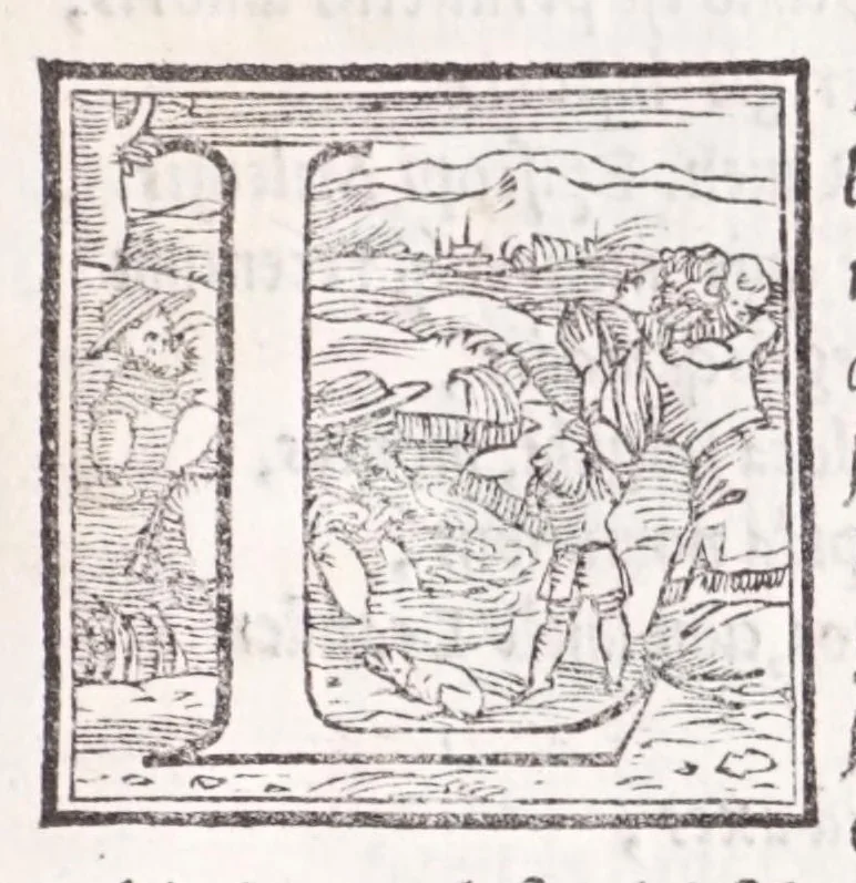 An illustration from Descrittione di tvtta Italia di F. Leandro Alberti bolognese : nella qvale si contiene il sito di essa, l'origine, & le Signorie della Città, & de i Castelli, co i nomi antichi, & moderni, i costumi de' popoli, le conditioni de i paesi : et piv, gli hvomini famosi, che l'hanno illustrata, i Monti, i Laghi, i Fiumi, le Fontane, i Bagni, le Minere; con tutte l'opere marauigliose in lei dalla Natura prodotte, 1553, leaf 9