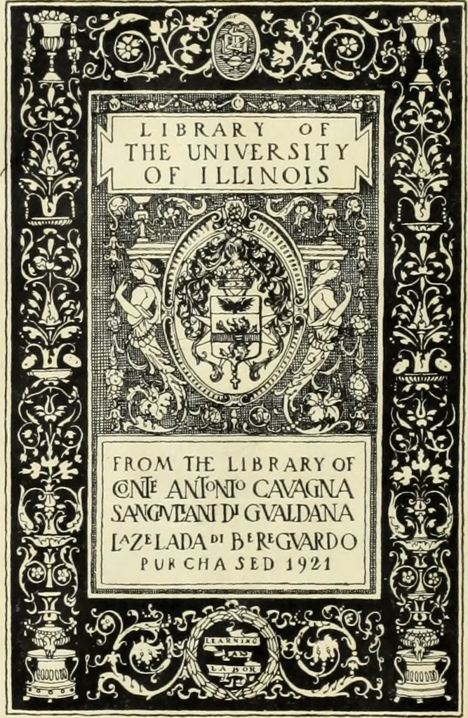 An illustration from Descrizione della provincia del Mugello con la carta geografica del medesimo : aggiuntavi un'antica cronica della nobil famiglia da Lutiano creduta di consorteria delli Ubaldini già signori dell'istesso Mugello, 1748, leaf 1