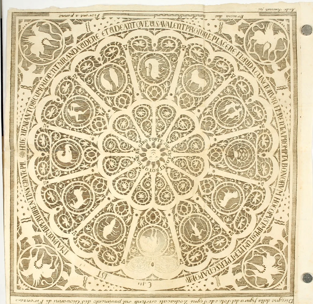 An illustration from Descrizione dell'antico tempio di S. Gio. Battista di Firenze : notize della sua antica origine, e questioni se fosse dedicato a Marte falso Nume del Gentilesimo, co'nomi di tutti gli artefici en scultura e mosaico, e spiegazione dei marmi ed altri monumenti che vi si vedono : con un breve ragguaglio delle insigni reliquie che vi si venerano, e finalment con un seatta narrazione delle antiche feste di S. Giovanni, che già incominciavansi a preparare circa due mesi avanti la natività di detto Sant Protettore, 1781, leaf 103