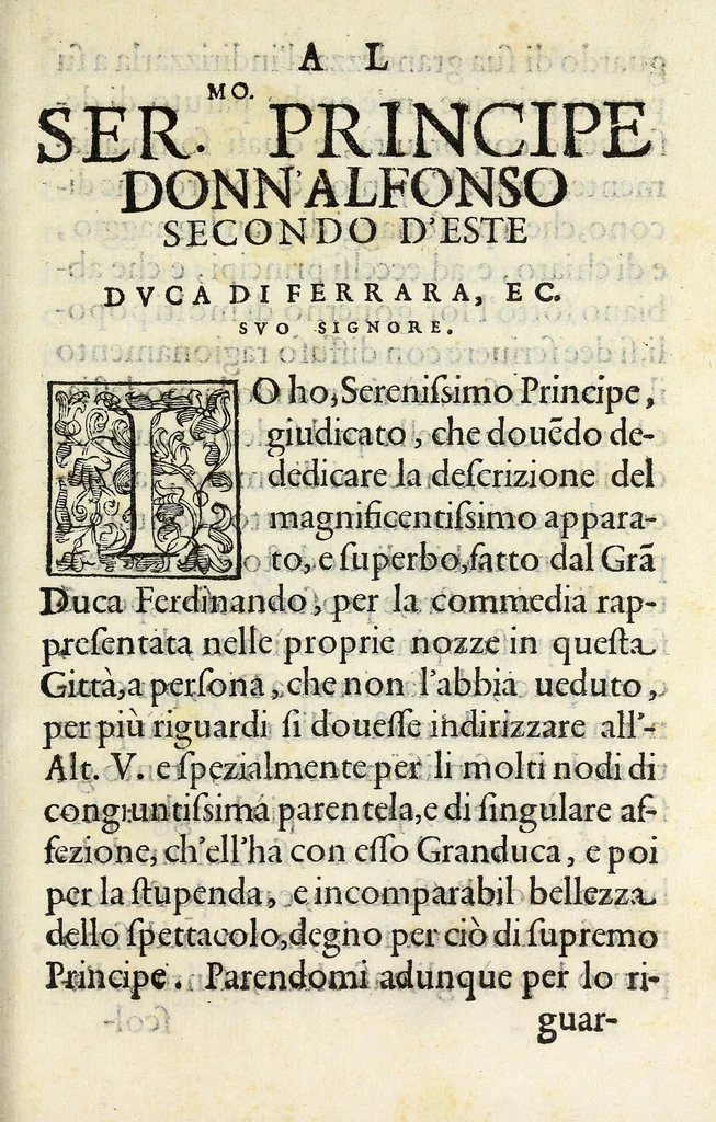 An illustration from Descrizione dellapparato, e degl'intermedi : fatti per la commedia rappresentata in Firenze : nelle nozze de' serenissimi Don Ferdinando Medici, e Madama Cristina di Loreno, gran duchi di Toscana, 1589, leaf 7