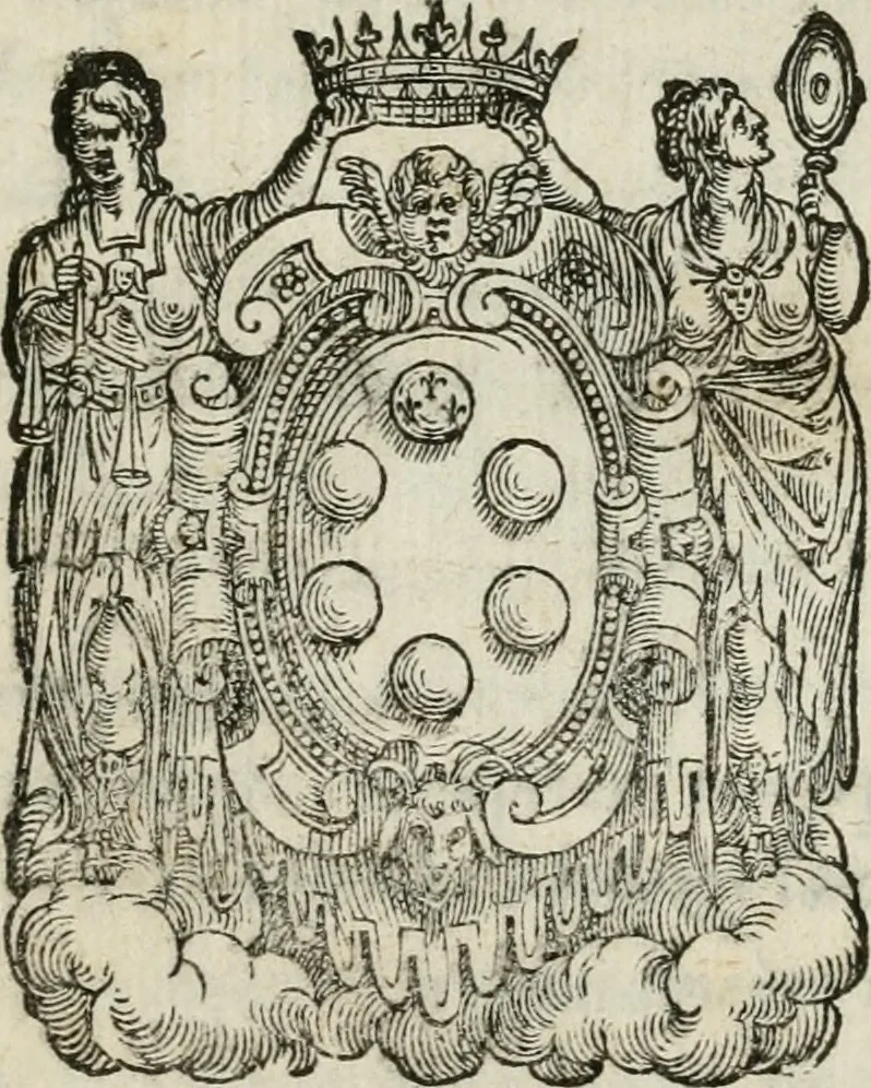 An illustration from Descrizione delle pompe e delle feste fatte nella venuta alla città di Firenze del sereniss. don Vincenzio Gonzaga, principe di Mantoua e del Monferrato : per la serenissima d. Leonora de' Medici, principessa di Toscana, sua consorte, 1584, leaf 4