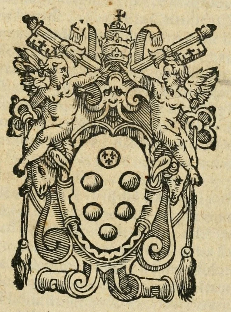 An illustration from Descrizione dell'essequie di Papa Lione XI : celebrate nel Duomo di Firenze da' signori operai, d'ordine del serenissimo gran duca, 1605, leaf 5