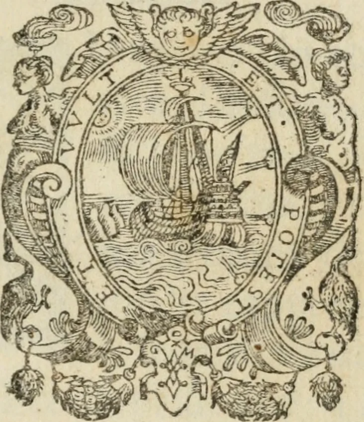 An illustration from Descrizione del magnificentiss. apparato, e de' maravigliosi intermedi : fatti per la commedia rappresentata in Firenze nelle felicissime nozze degl'illustrissimi ed eccellentissmi signori il signor don Cesare d'Este, e la signora donna Virginia Medici, 1586, leaf 4
