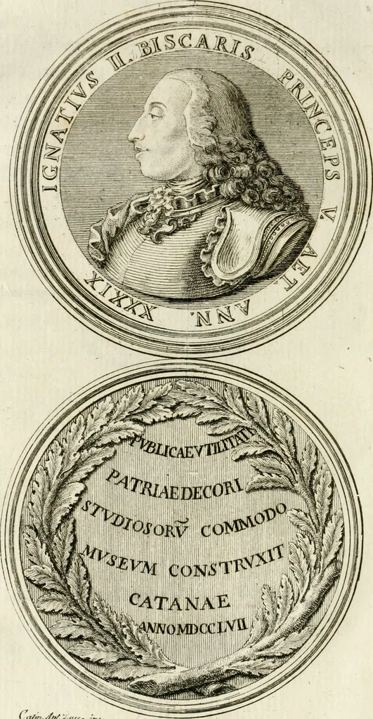 An illustration from Descrizione del museo d'antiquaria e del gabinetto d'istoria naturale del signor principe di Biscari, 1787, leaf 27