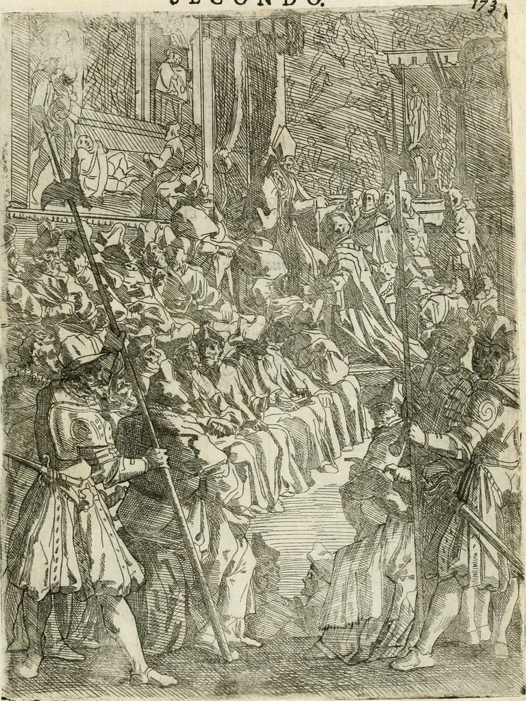 An illustration from Descrizione del regale apparato per le nozze della serenissima Madama Cristina di Loreno, moglie del serenissimo don Ferdinando Medici, III. granduca di Toscana, 1589, leaf 222