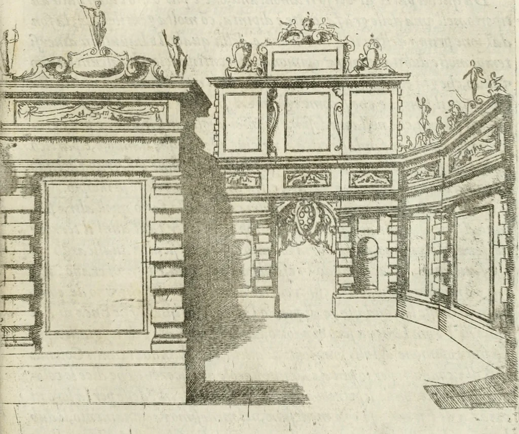 An illustration from Descrizione del regale apparato per le nozze della serenissima Madama Cristina di Loreno, moglie del serenissimo don Ferdinando Medici, III. granduca di Toscana, 1589, leaf 56