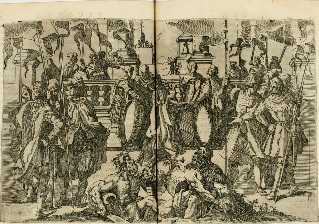 An illustration from Descrizione del regale apparato per le nozze della serenissima Madama Cristina di Loreno, moglie del serenissimo don Ferdinando Medici, III. granduca di Toscana, 1589, leaf 84