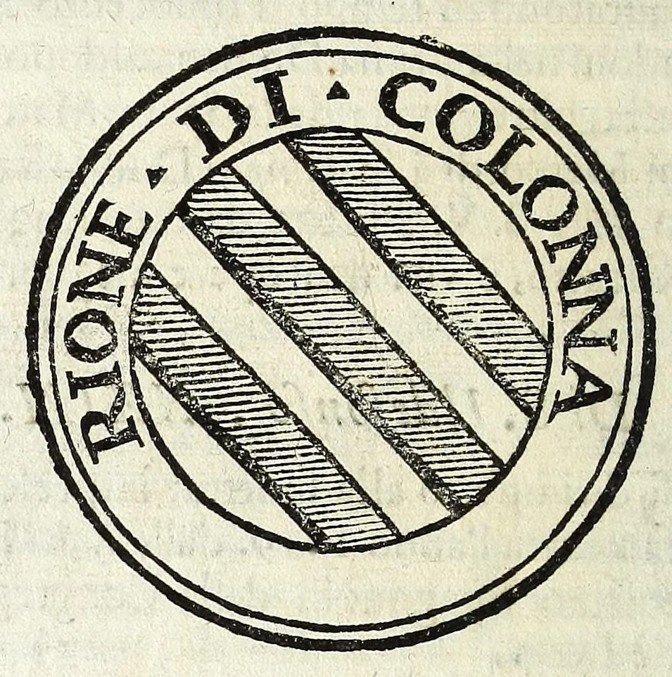 An illustration from Descrizione di Roma antica : formata nuouamente con le autorità di Bartolomeo Marliani, Onofrio Panuinio, Alessandro Donati, Faminio Nardini, e d'altri celebri scrittori antichi, & antiquarij moderni, accennati nella lettera al lettore. Nella quale si discorre degl' archi, aquedotti, basiliche, circhi, colonne, curie, fori, librerie, naumachie, obelischi, palazzi, pitture, ponti, statue, teatri, anfiteatri, tempij, terme, vie, & altri famosi edificij romani. Accresciuta di moltissime figure in rame, di varie medaglie, e di curiose notizie istoriche, 1697, leaf 416