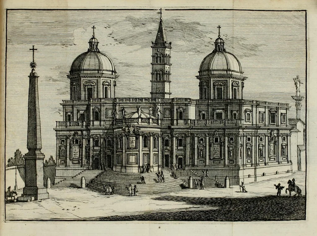 An illustration from Descrizione di Roma antica : formata nuouamente con le autorità di Bartolomeo Marliani, Onofrio Panuinio, Alessandro Donati, Faminio Nardini, e d'altri celebri scrittori antichi, & antiquarij moderni, accennati nella lettera al lettore. Nella quale si discorre degl' archi, aquedotti, basiliche, circhi, colonne, curie, fori, librerie, naumachie, obelischi, palazzi, pitture, ponti, statue, teatri, anfiteatri, tempij, terme, vie, & altri famosi edificij romani. Accresciuta di moltissime figure in rame, di varie medaglie, e di curiose notizie istoriche, 1697, leaf 665