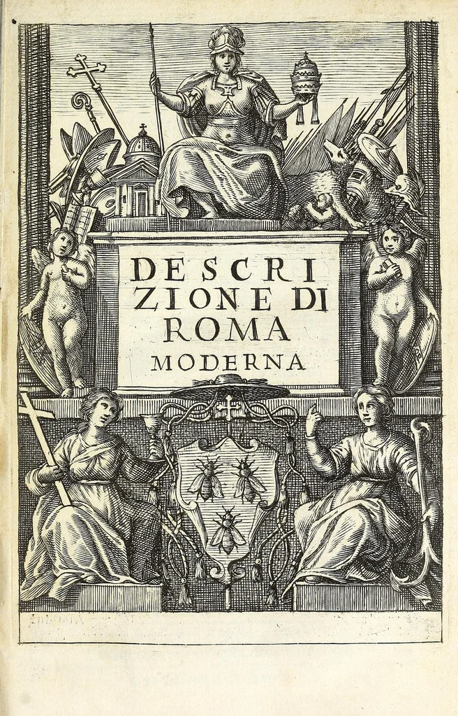 An illustration from Descrizione di Roma antica : formata nuouamente con le autorità di Bartolomeo Marliani, Onofrio Panuinio, Alessandro Donati, Faminio Nardini, e d'altri celebri scrittori antichi, & antiquarij moderni, accennati nella lettera al lettore. Nella quale si discorre degl' archi, aquedotti, basiliche, circhi, colonne, curie, fori, librerie, naumachie, obelischi, palazzi, pitture, ponti, statue, teatri, anfiteatri, tempij, terme, vie, & altri famosi edificij romani. Accresciuta di moltissime figure in rame, di varie medaglie, e di curiose notizie istoriche, 1697, leaf 9