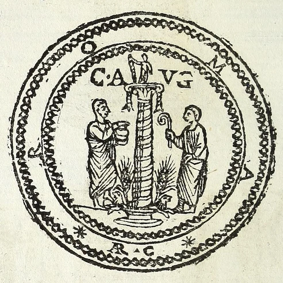 An illustration from Descrizione di Roma moderna : formata nuouamente con le autorità del cardinal Baronio, Alfonso Ciaconio, d'Antonio Bosio, Ottavio Panciroli, e d'altri celebri autori accennati nella lettera al lettore : nella quale si discorre delle sagre basiliche, chiefe, collegij, confraternite, librerie, monasterij, opsedali, fontane, giardini, palazzi, pitture, sculture, e statue più famose, che sono dentro, e fuori della città : come ancora dell'opere pie, indulgenze, e reliquie de' santi custodite nelle dette chiese, e de' sommi pontefici, e cardinali fondatori o restauratori delle medesime : distinta in quattordici rioni, abbellita con figure nuoue di rame, & accresciuta di molte notizie istoriche, 1697, leaf 106