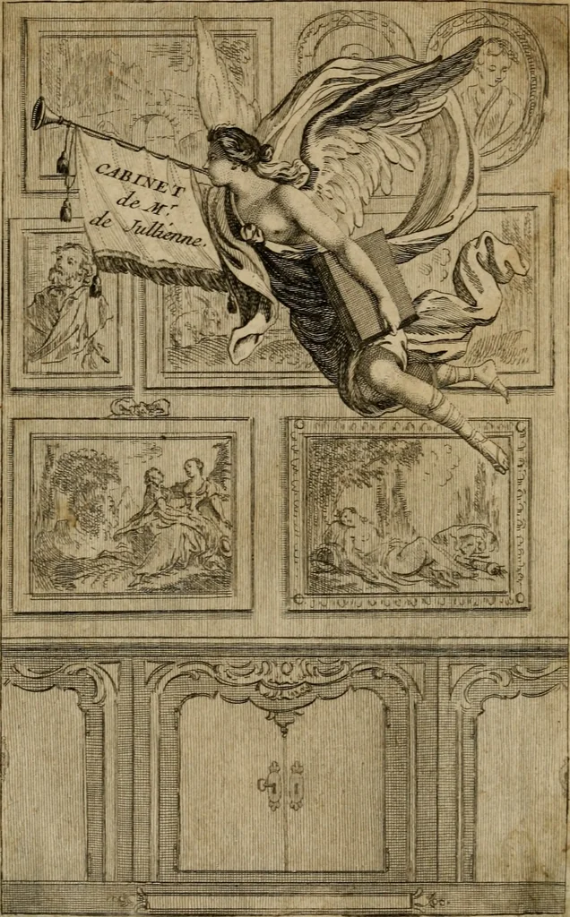 An illustration from Catalogue raisonné des differens effets curieux & rares contenus dans le cabinet de feu M. le chevalier de La Roque : ce cabinet renferme une collection considerable de tableaux, de desseins, & d'estampes des meilleurs maîtres; de figures de bronze & de marbre; de porcelaines anciennes ... de pierres ... de coquilles, & enfin de nombre d'autres morceaux interressans de divers genres, 1745, leaf 5